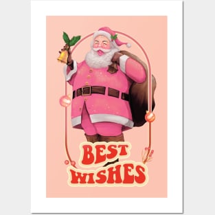 Retro Vintage Pink Santa Claus | Best Wishes Posters and Art